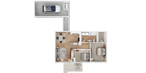 Floor plan for 2 beds, 1 bath, 900 sqft